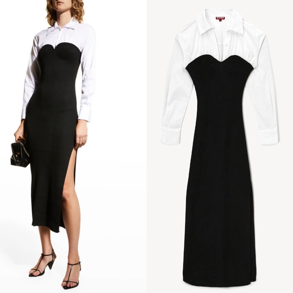 STAUD Dresses & Skirts - ❌SOLD❌STAUD hazel poplin knit combo corset detail midi dress FINAL PRICE